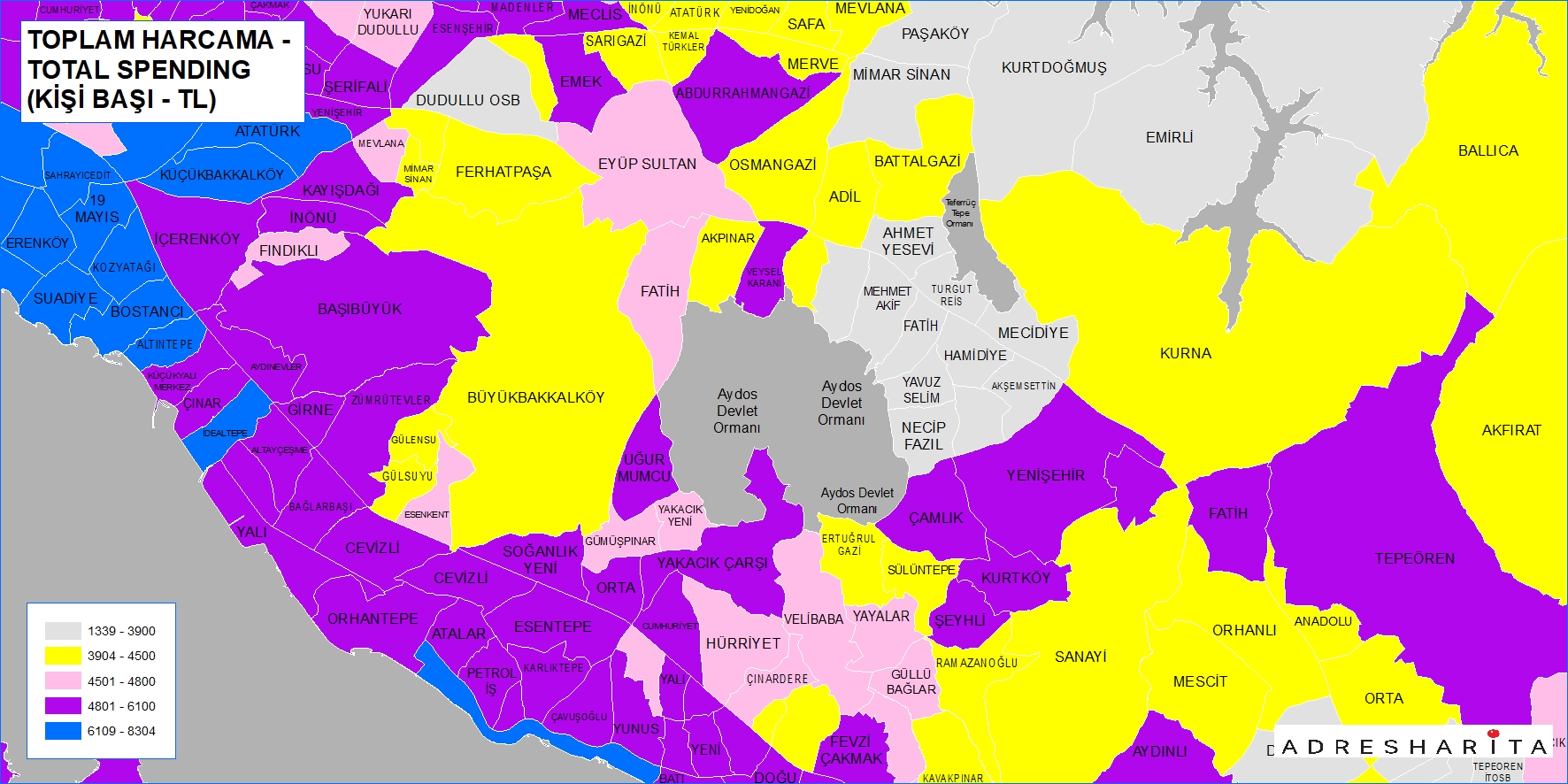Kişi başı harcama yoğunluğu haritası